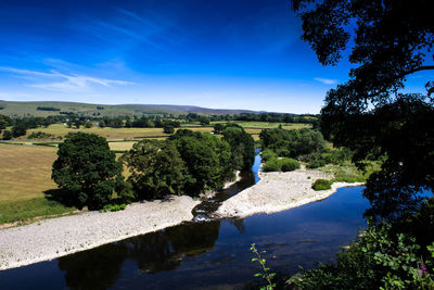 Scenic view of landscape against blue sky