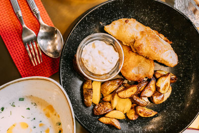 High angle view of food in plate