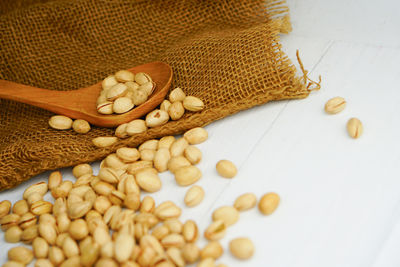 High angle view of rice on table