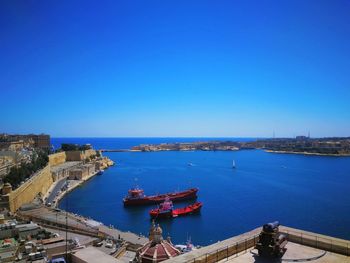 High angle view of boats in sea