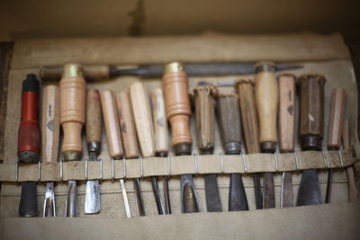 Stack of objects on shelf