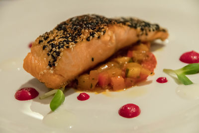 Close-up of dessert served in plate