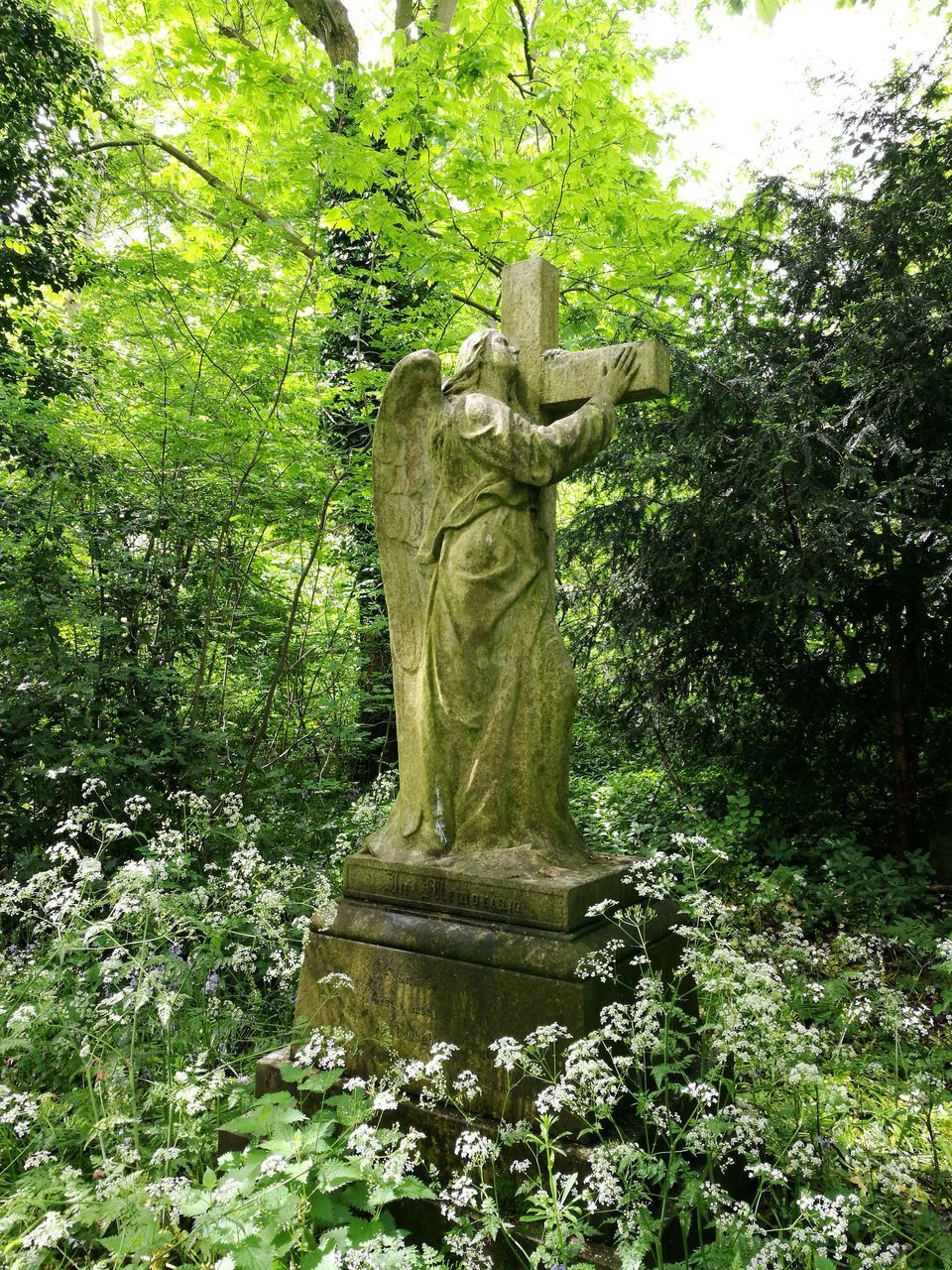 STATUE AGAINST TREE