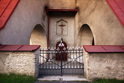 Church entrance with closed gate