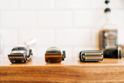 Collection of professional electric clippers in barbershop