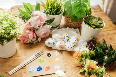 High angle view of food on table