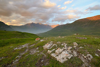 Scenic view of landscape against sky during sunset