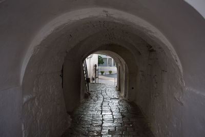 Narrow corridor along walls