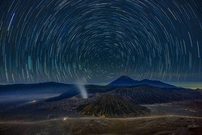 Star trail of mountain bromo