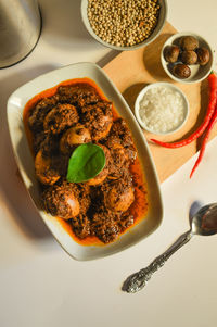 High angle view of meal served in plate