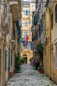 Narrow alley amidst residential buildings