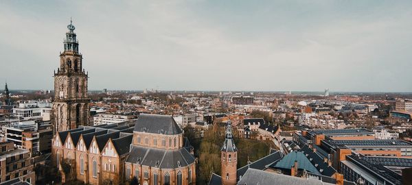 High angle view of buildings in city