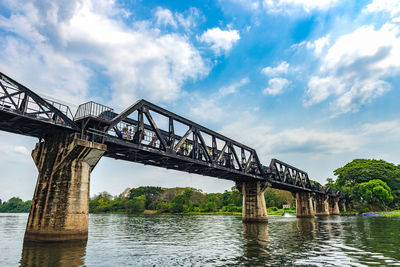 Low angle view of bridge over river against sky