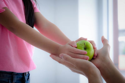 Midsection of woman holding apple