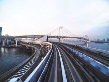 View of suspension bridge over river