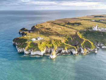 Aerial drone photo of flamborough head, uk