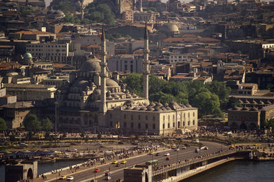 High angle view of buildings in city