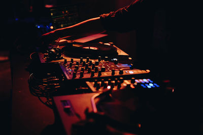 High angle view of illuminated stage at night