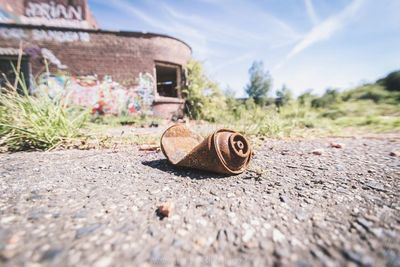 Close-up view of abandoned damaged surface