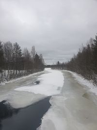 Scenic view of frozen lake against sky during winter