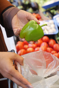 Midsection of man holding fruits