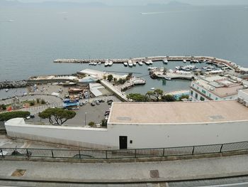 High angle view of harbor at sea