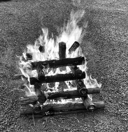 High angle view of bonfire on field