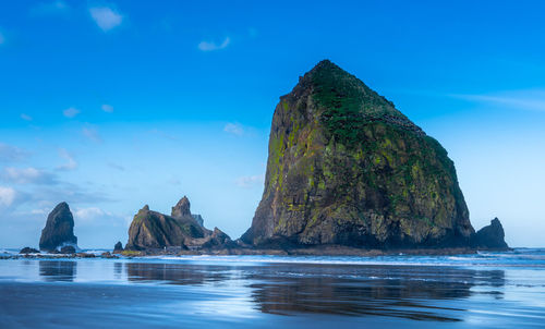 Rock formations in sea against sky
