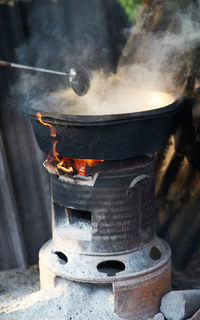 Close-up of burning fire cook outdoor 