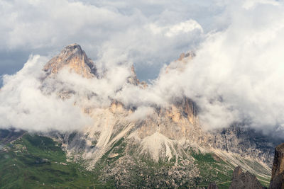 Panoramic view of volcanic landscape against sky