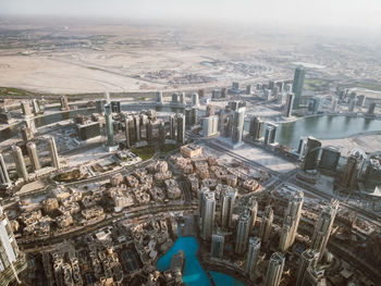 High angle view of buildings in city