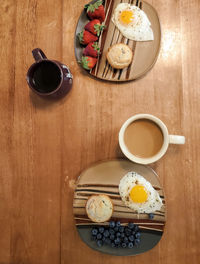 High angle view of breakfast on table