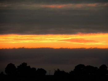 Silhouette of trees against cloudy sky