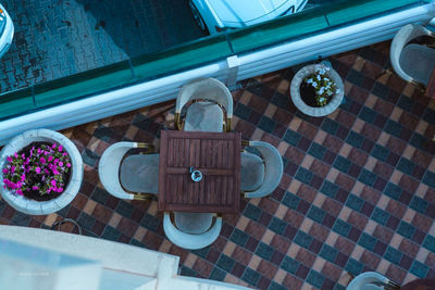 High angle view of potted plant on table