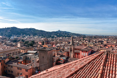 High angle view of townscape against sky