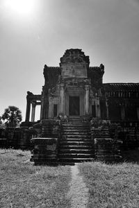 Low angle view of old temple against sky