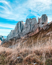 Rock formations on landscape against sky