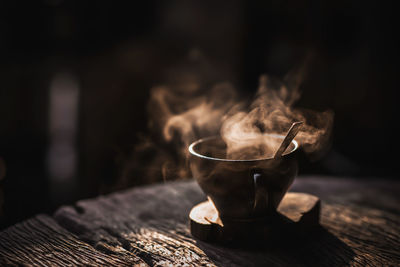 Close-up of tea cup on table