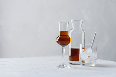 Close-up of wine in glass on table