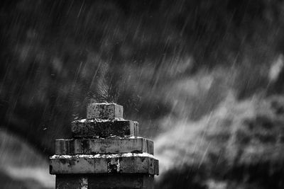 Close-up of pedestal during rainfall