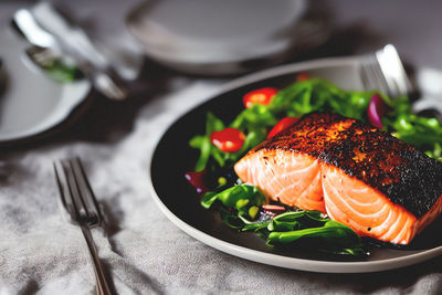 Close-up of food in plate on table