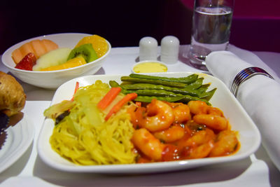 Close-up of food served on table