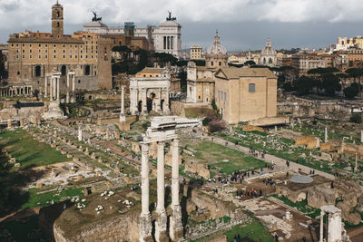 Roman forum in town against sky