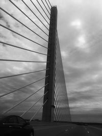 Low angle view of bridge against cloudy sky