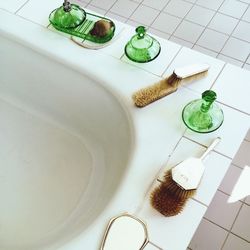 High angle view of food in jar on table