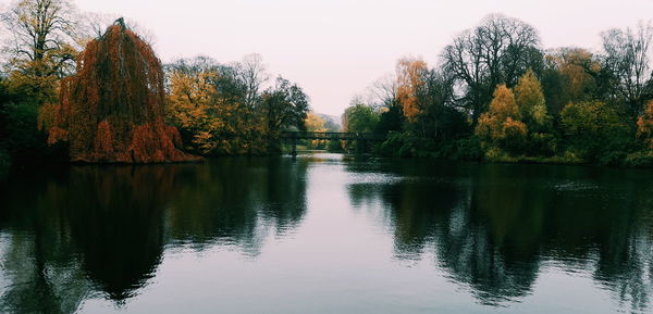 Scenic view of lake against sky during autumn