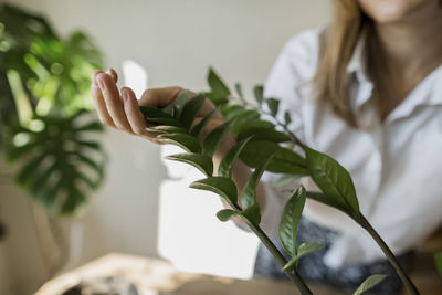 Midsection of woman holding white flowers