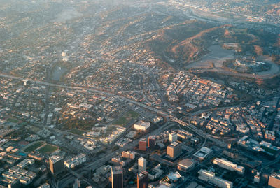 High angle view of city buildings