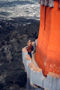 High angle view of woman standing on observation point