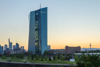 City skyline at sunset